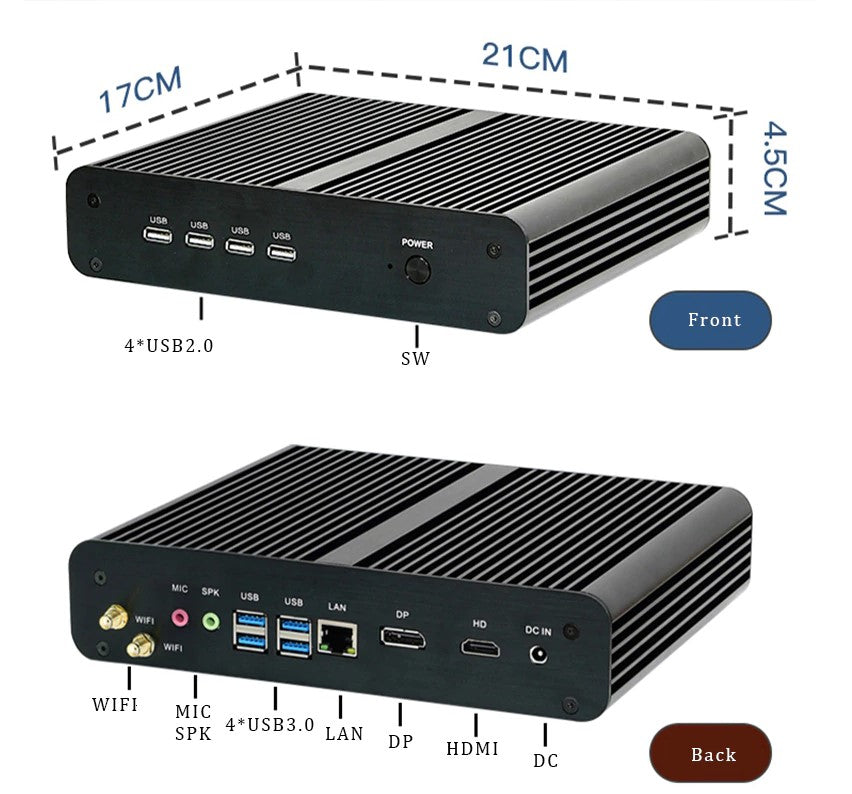 Fanless Silent Intel 11th Gen i7-1165G7 Mini Desktop PC 16/32G/64B